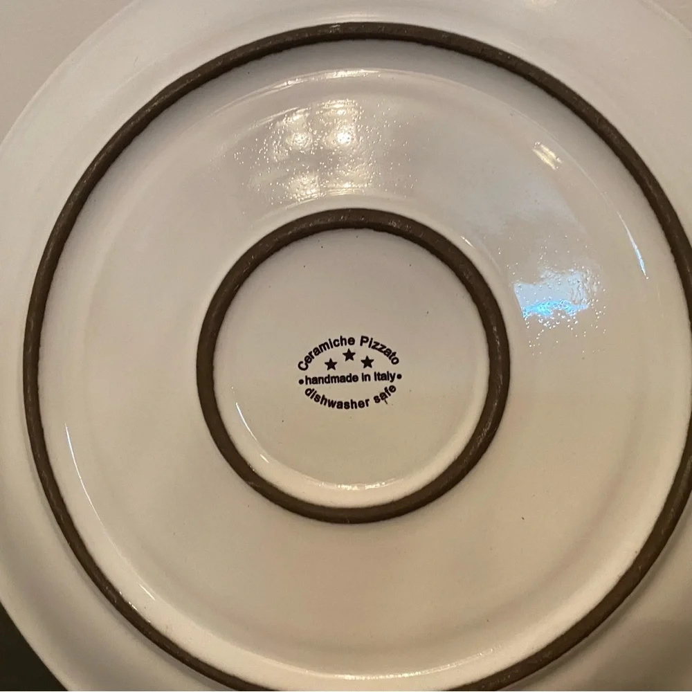 CERAMICHE PIZZATO 2 PLATES 8.25” WHITE POTTERY GRAY IMPRESSSED HANDMADE ITALY